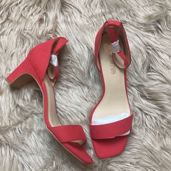 DREAM PAIRS Red Square Open Toe Low Block Chunky Heel Ankle Strap Pump Shoe - Picture 3 of 16